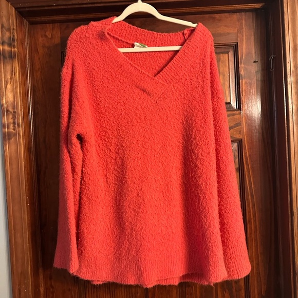 Cozy Coral V-Neck Sweater - Picture 1 of 2